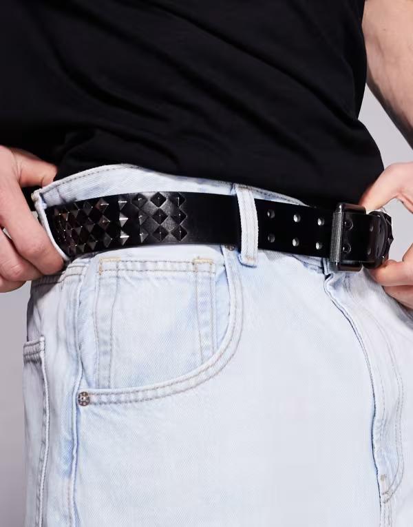 エイソス メンズ 付属品 胴締め ASOS DESIGN belt with diamond pyramid studs Black 黒いこと