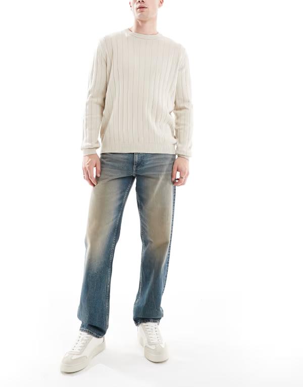エイソス メンズ ボトムス デニムパンツ ストレート ジーンズ ASOS DESIGN stretch straight leg jeans with tint in light wash LIGHT WASH BLUE ブルー