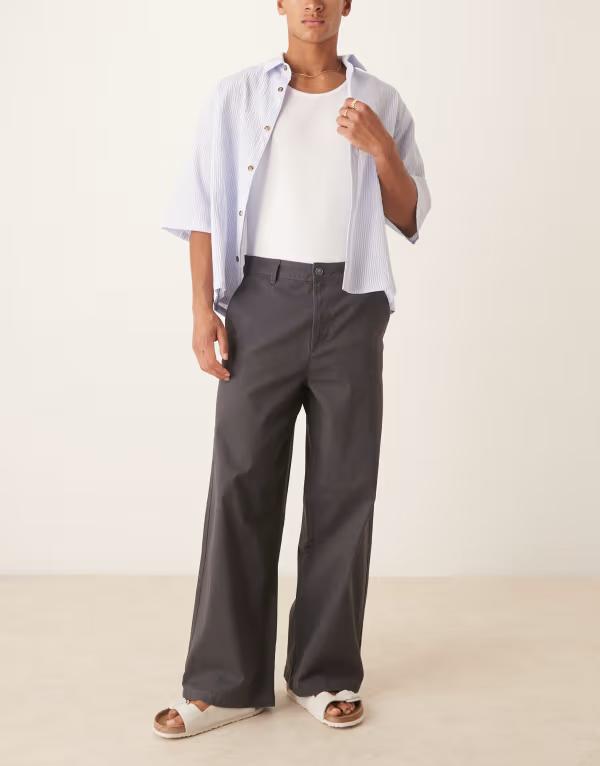 エイソス メンズ ボトムス 心地好いズボン下 ASOS DESIGN loose chinos インチ charcoal CHARCOAL 暗灰色 ズボン・パンツ-メンズファッション