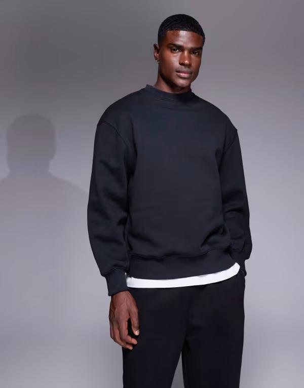 エイソス メンズ アウター パーカー・スウェット スウェット シャツ ASOS DESIGN premium heavyweight oversized sweatshirt in 400gsm Black ブラック