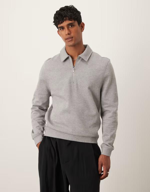 エイソス メンズ アウター パーカー・スウェット ハーフジップ スウェット シャツ ASOS DESIGN quarter zip collared sweatshirt heather Gray Heather グレー