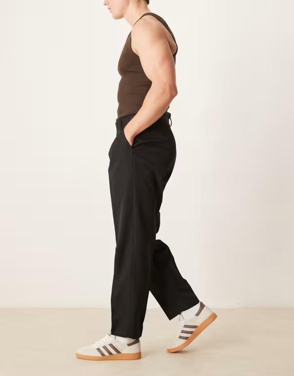 エイソス メンズ ボトムス 心地好いズボン下 ズボン下 ASOS DESIGN smart oversized tapered pants with front pleat Black 黒いこと
