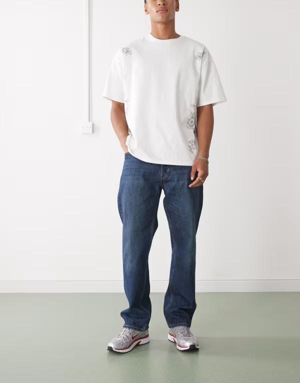 ウィークデイ メンズ ボトムス デニムパンツ リラックスフィット ストレート ジーンズ Weekday Space relaxed fit straight leg jeans in dark Morning blue ブルー