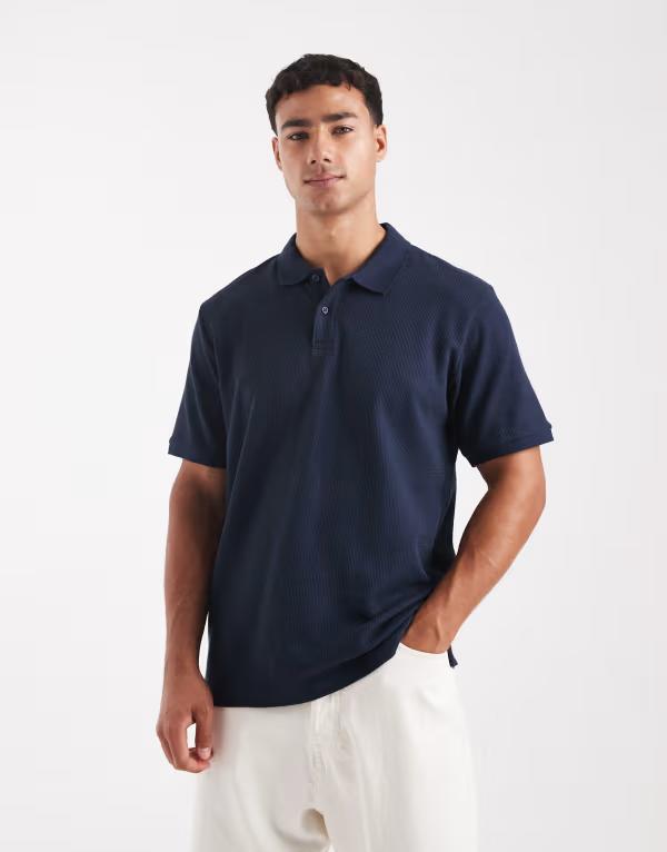 手玉 アンド ジョーンズ メンズ トップス スポーツシャツ Jack \u0026 Jones textured polo shirt Navy Blazer 米国海軍