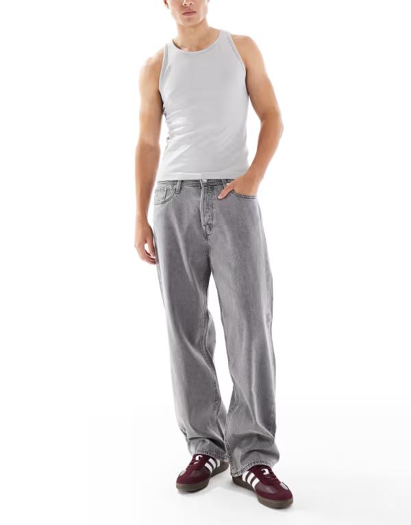 ジャック アンド ジョーンズ メンズ ボトムス デニムパンツ ジーンズ Jack & Jones Alex baggy jeans in light Gray Denim グレー