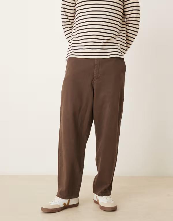 エイソス メンズ ボトムス カジュアルパンツ パンツ ASOS DESIGN relaxed tapered pants BROWN ブラウン