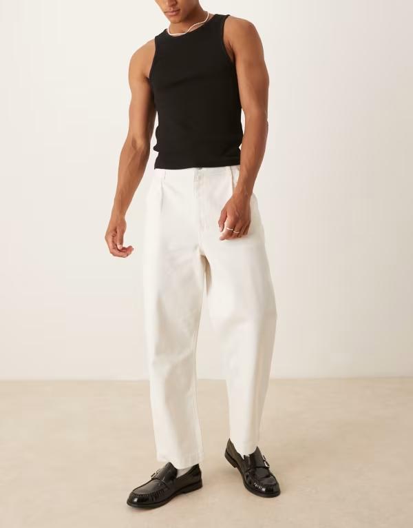 エイソス メンズ ボトムス デニムパンツ ジーンズ ASOS DESIGN relaxed tapered jeans in ecru ECRU エクリュ