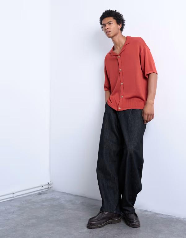 トップマン メンズ トップス シャツ Topman relaxed button up shirt RED レッド