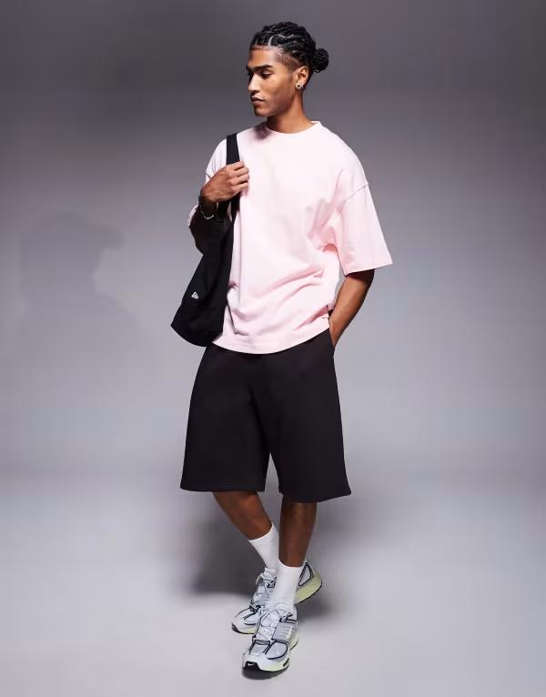 リバーアイランド メンズ ボトムス ハーフパンツ・ショーツ ワイドレッグ ショートパンツ ジャージー River Island essential wide leg jersey shorts BROWN - DARK ブラウン