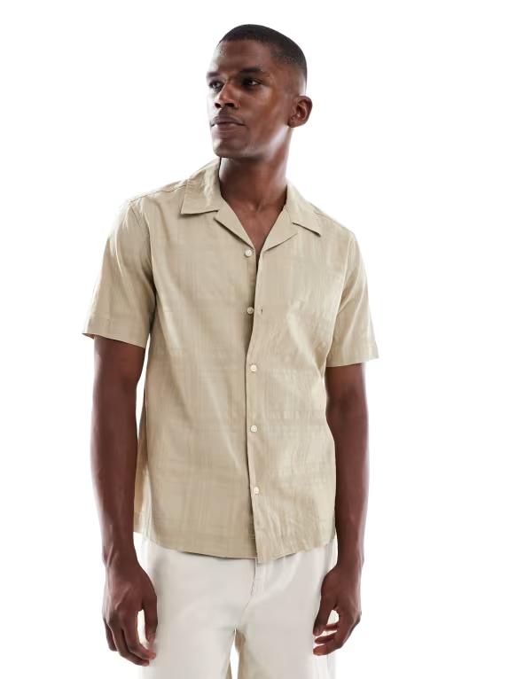 オンリーアンドサンズ メンズ トップス シャツ ONLY & SONS camp collar textured shirt Twill ベージュ｜ReVida 店 13,636円
