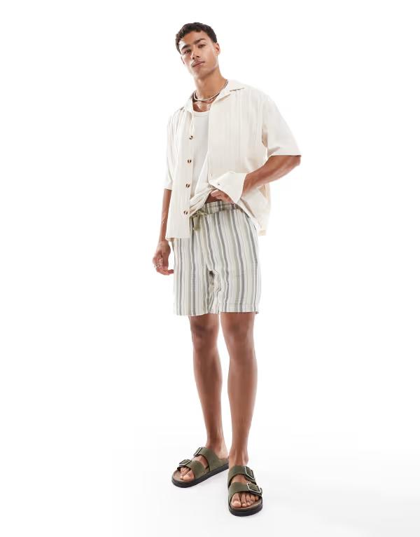 オンリーアンドサンズ メンズ ボトムス 二分の一ズボン下・さる股引き 遊撃手ズボン下 ONLY \u0026 SONS woven shorts インチ sage stripe SEAGRASS サルヴィア