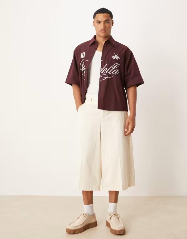 エイソス メンズ ボトムス ハーフパンツ・ショーツ ワイドレッグ ショートパンツ ASOS DESIGN longline extreme wide leg shorts BEIGE ベージュ