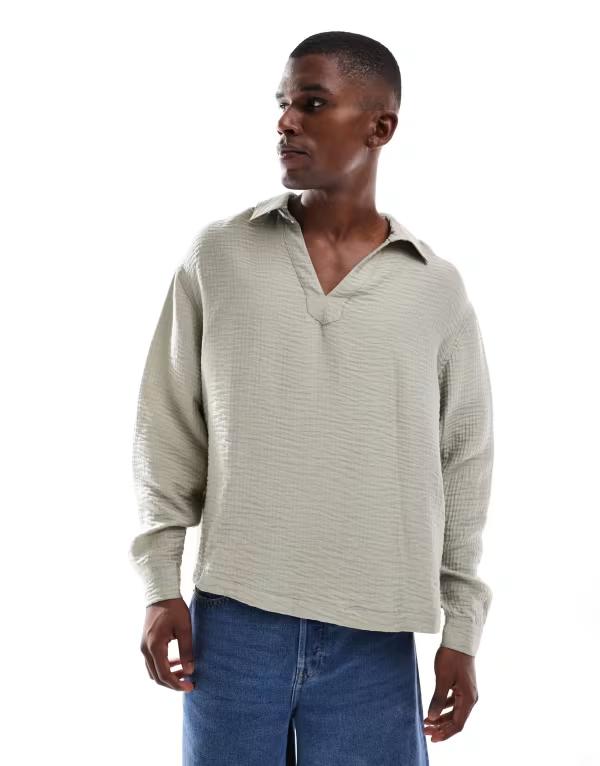 エイソス メンズ トップス プルオーバー ASOS DESIGN oversized overhead textured shirt Gray 薄墨色