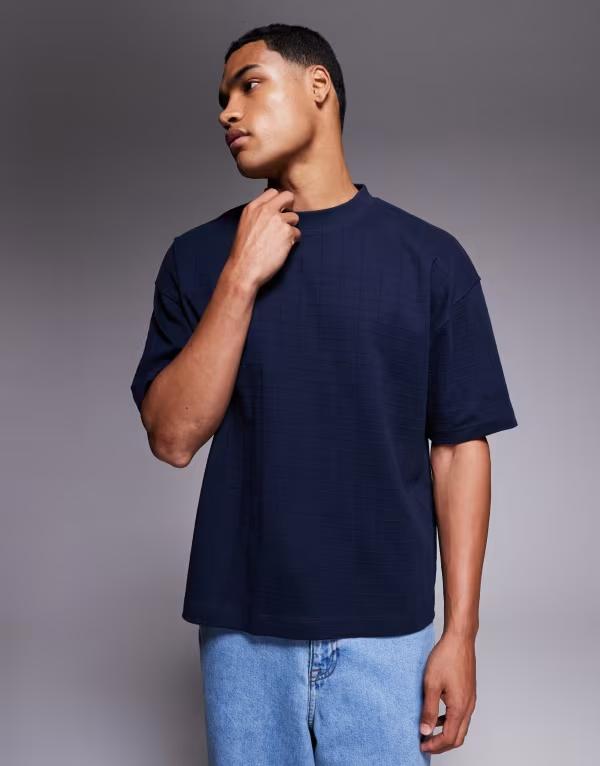 エイソス メンズ トップス Tシャツ ASOS DESIGN heavyweight oversized boxy square textured t-shirt Sky captain ネイビー