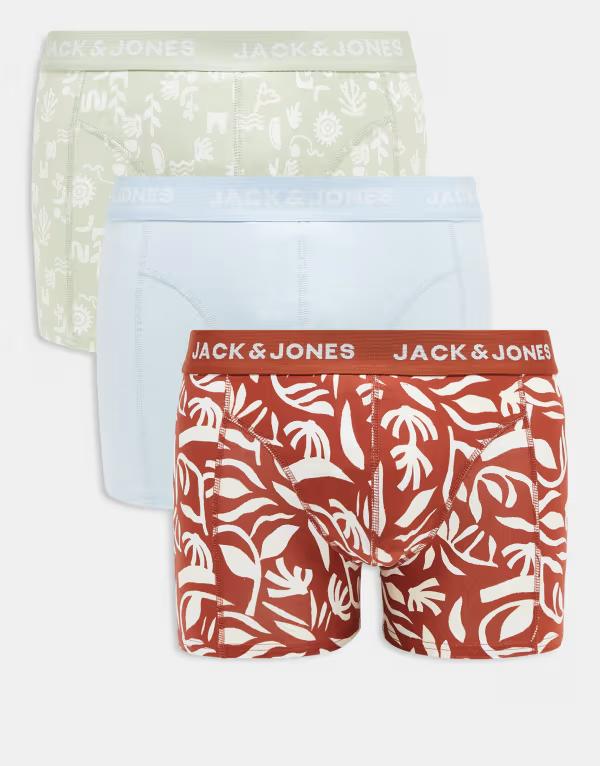 ジャック アンド ジョーンズ メンズ アンダーウェア トランクス プリント Jack & Jones 3 pack briefs blue dark orange print Desert sage セージ