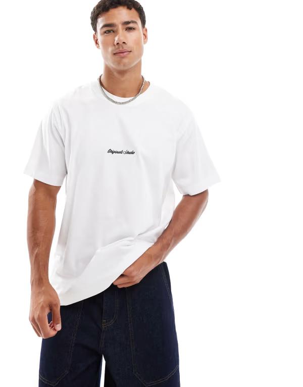 ジャック アンド ジョーンズ メンズ トップス Tシャツ Jack & Jones oversize t-shirt with originals embroidery Bright White ホワイト 7,546円
