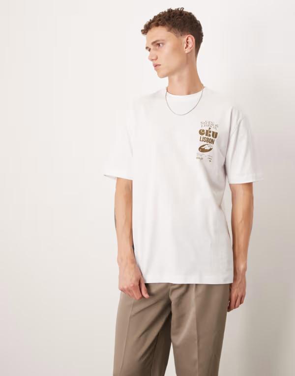 エイソス メンズ トップス Tシャツ プリント シャツ ASOS DESIGN relaxed T-shirt with destination print WHITE ホワイト