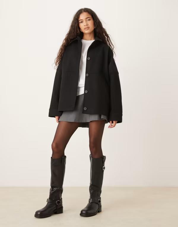 エイソス レディース アウター 厚地の外套 上衣 ASOS DESIGN slouchy formal harrington jacket Black 黒いこと