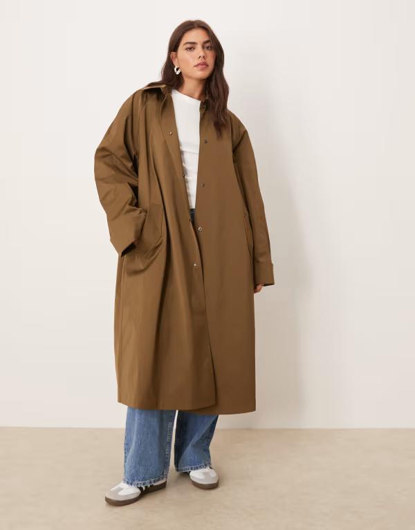 エイソス レディース アウター コート ASOS Curve ASOS DESIGN Curve longline car coat trench khaki カーキ