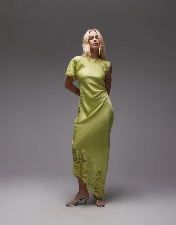 とっ始め販売店 レディース トップス 衣装 midi衣装 midi スピード競技 Topshop lace insert grown on shoulder MIDI dress インチ lime Lime 菩提樹