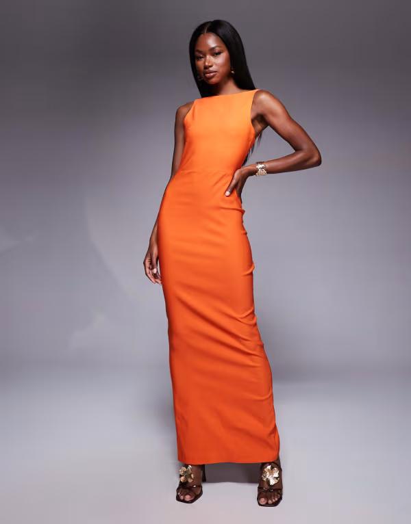 ベスパー レディース トップス 衣装 開けっ広げうしろ側 ハイネック マキシ衣装 マキシ Vesper bengaline high neck open back maxi dress インチ orangeオレンジ色