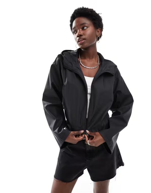 エイソス レディース アウター 上衣・上衣 クロップド 上衣 ASOS DESIGN cropped rubberized rain jacket with hood Black 黒いこと