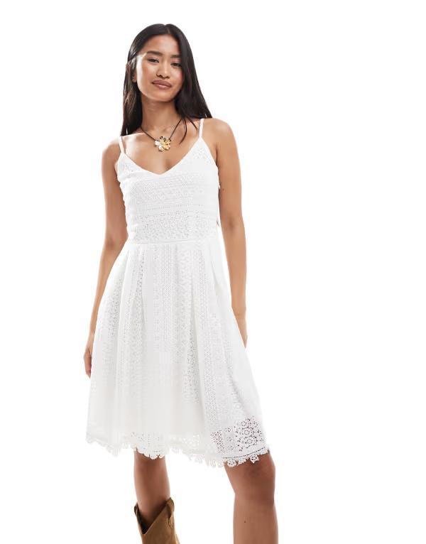 オンリー レディース トップス ワンピース ミニワンピース ミニ レース ONLY lace detail mini dress Cloud Dancer ホワイト｜ReVida 店
