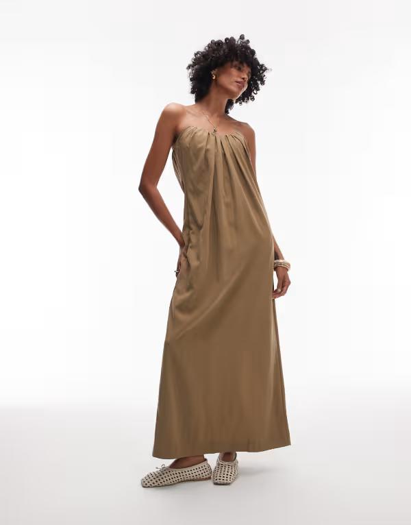 トップショップ レディース トップス ワンピース ミディワンピース ミディ Topshop gathered bust structured poplin bandeau midi dress in clay Clay