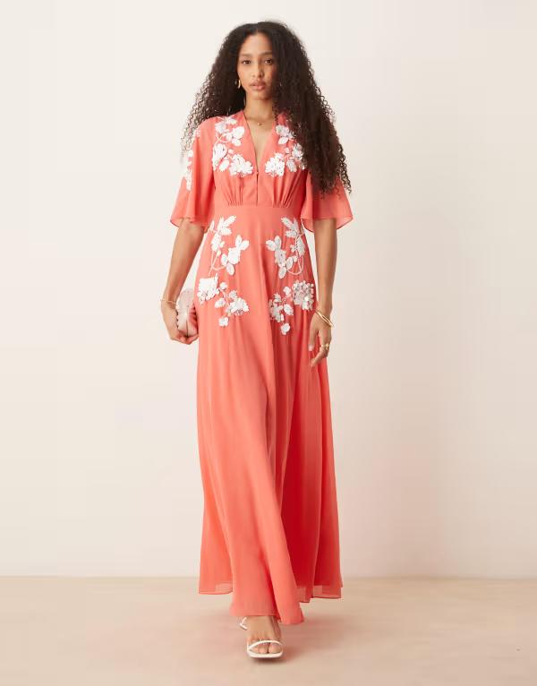 頼み所＆アイビー レディース トップス 衣装 Vのど首 マキシ衣装 マキシ Hope \u0026 Ivy plunge front embellished v-neck maxi dress インチ light coral Coral multi コーラル ワンピース-レディースファッション
