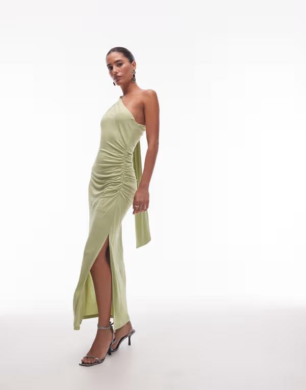 アンドアザーストーリーズ レディース トップス ワンピース ミディワンピース ドレープ ミディ ワンショルダー & Other Stories one-shoulder midi dress with drape detail Green グリーン｜ReVida 店