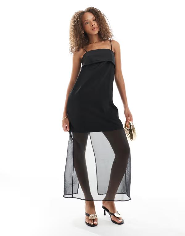 オブジェクト レディース トップス ワンピース シフォン マキシワンピース シアー マキシ Object sheer hem chiffon maxi dress Black ブラック｜ReVida 店 10,715円