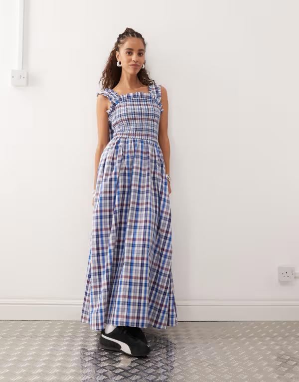 コルージョン レディース トップス ワンピース マキシワンピース マキシ COLLUSION plaid maxi dress in multi PLAID チェック|ReVida 店