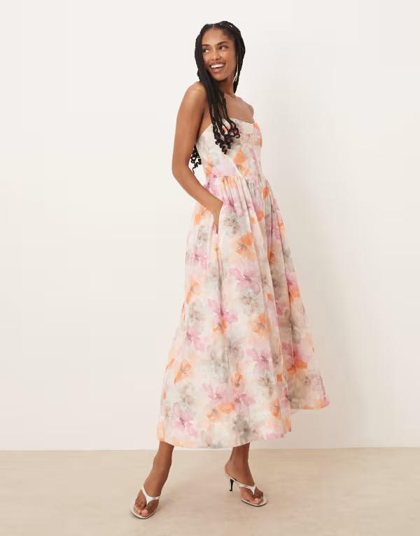 バードット レディース トップス ワンピース ミディワンピース フラワー柄 ミディ フラワー Bardot Lola corset midi dress in apricot floral Apricot floral アプリコット
