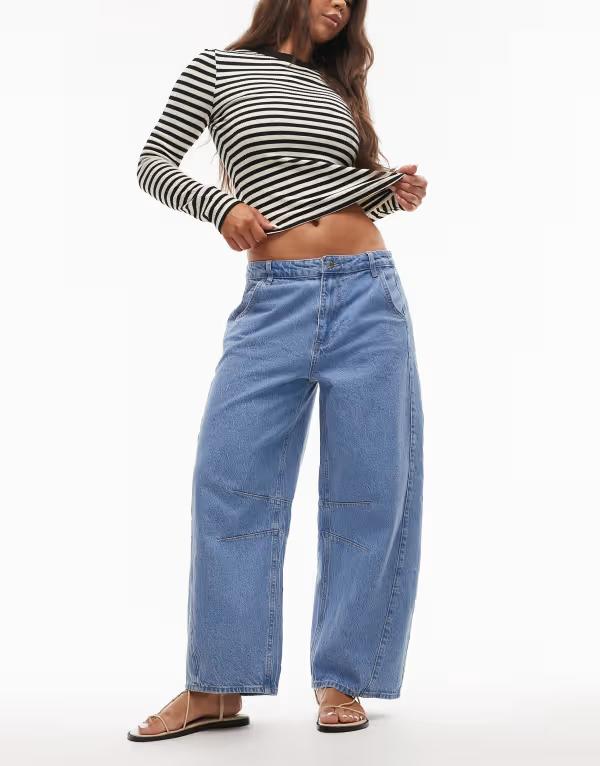 トップショップ レディース ボトムス デニムパンツ ジーンズ Topshop mid rise side panel barrel leg jeans in bleach Bleach