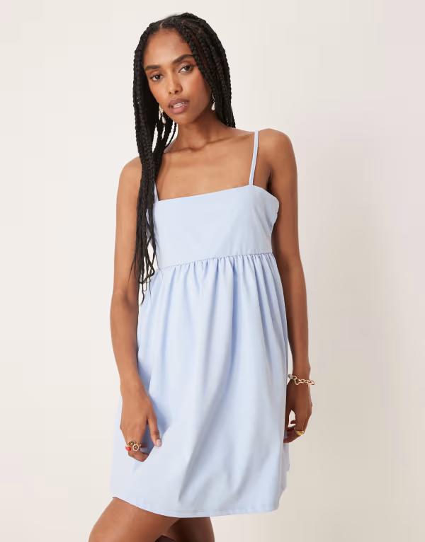 エイソス レディース トップス ワンピース ミニワンピース ミニ ASOS DESIGN cami baby doll mini dress BLUE ブルー｜ReVida 店