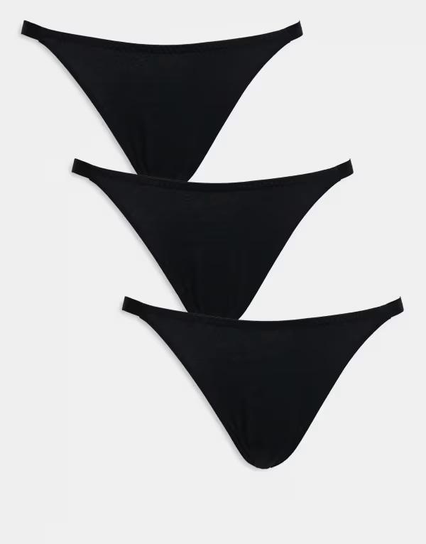 エイソス レディース アンダー御召しもの ブリーフズボン下 綿織物 ASOS DESIGN 3 pack cotton tanga panty Black 黒いこと
