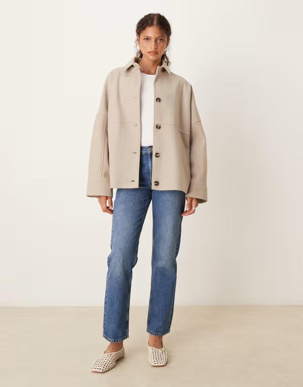 エイソス レディース アウター 厚地の外套 上衣 ASOS DESIGN slouchy formal harrington jacket インチ oatmeal Oatmeal オートミール