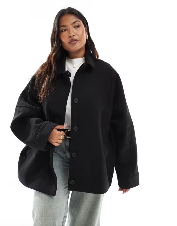 エイソス レディース アウター 厚地の外套 上衣 ASOS Curve ASOS DESIGN Curve slouchy formal harrington jacket Black 黒いこと