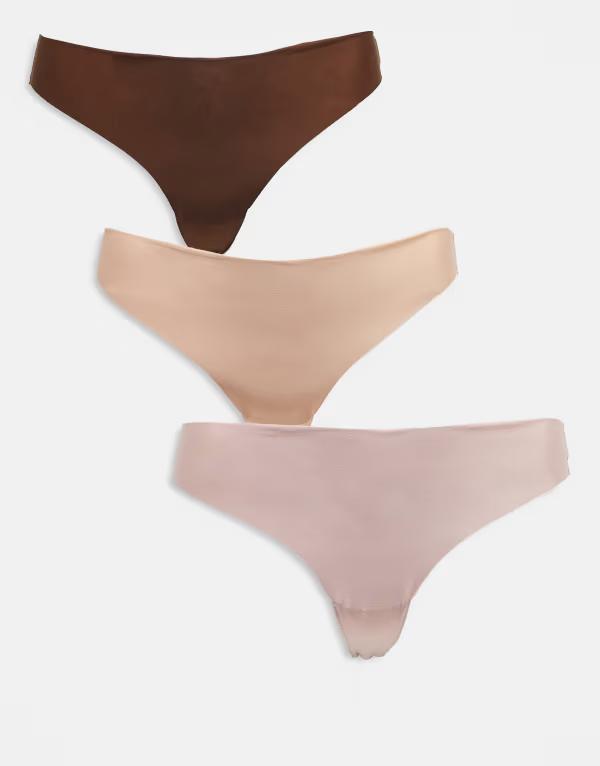 エイソス レディース アンダー御召しもの ブリーフズボン下 ASOS Curve ASOS DESIGN Curve 3 pack no vpl thong インチ neutrals BEIGE MINK CHOC ミンクのコート