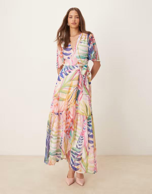 ホープ＆アイビー レディース トップス ワンピース ラップワンピース プリント マキシ Hope & Ivy flutter sleeve maxi wrap dress in multi sea life print Multi マルチカラー
