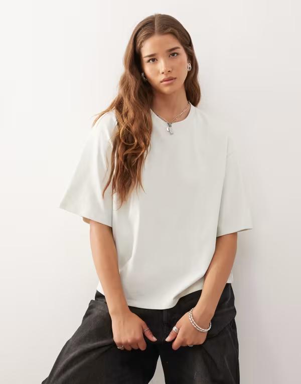 モンキ レディース トップス Tシャツ ジャージー Monki heavyweight jersey boxy fit t-shirt in light Light green グリーン