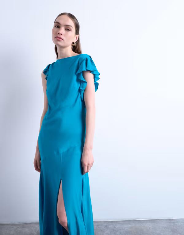 トップショップ レディース トップス ワンピース マキシワンピース マキシ Topshop cowl back flutter sleeve maxi dress in Air Force BLUE ブルー