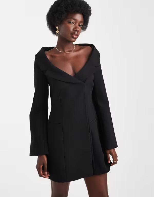 エイソス レディース トップス 衣装 オフショルダー スポーツジャケット ASOS DESIGN off-shoulder blazer dress Black 黒いこと