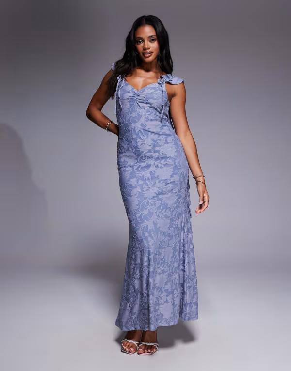 エイソス レディース トップス ワンピース マキシワンピース フリル マキシ  DESIGN ruffle cami strap maxi dress Blue ブルー