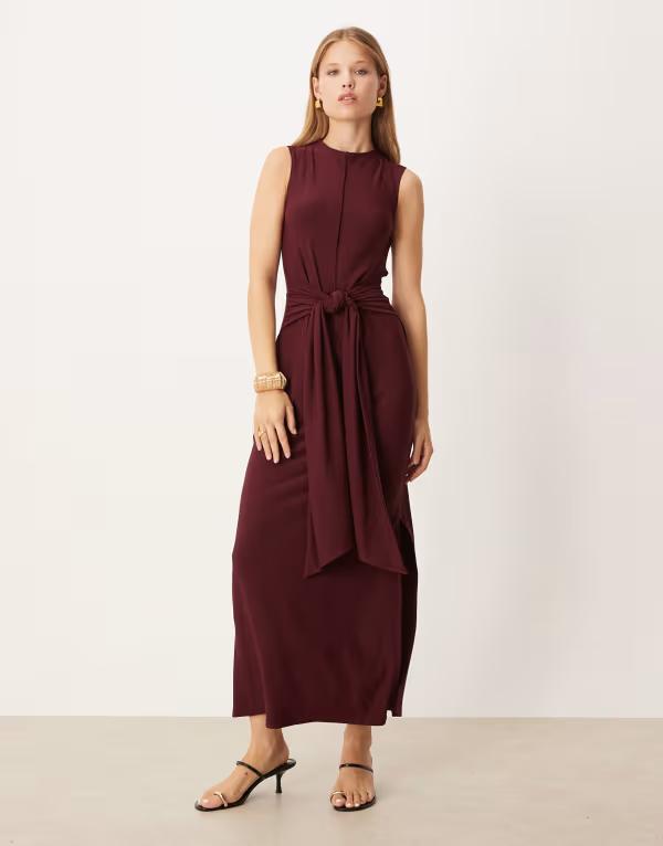 エイソス レディース トップス 衣装 カットアウト マキシ衣装 ノースリーブ マキシ ASOS DESIGN sleeveless cut out knot front maxi dress Burgundy バーガンディ