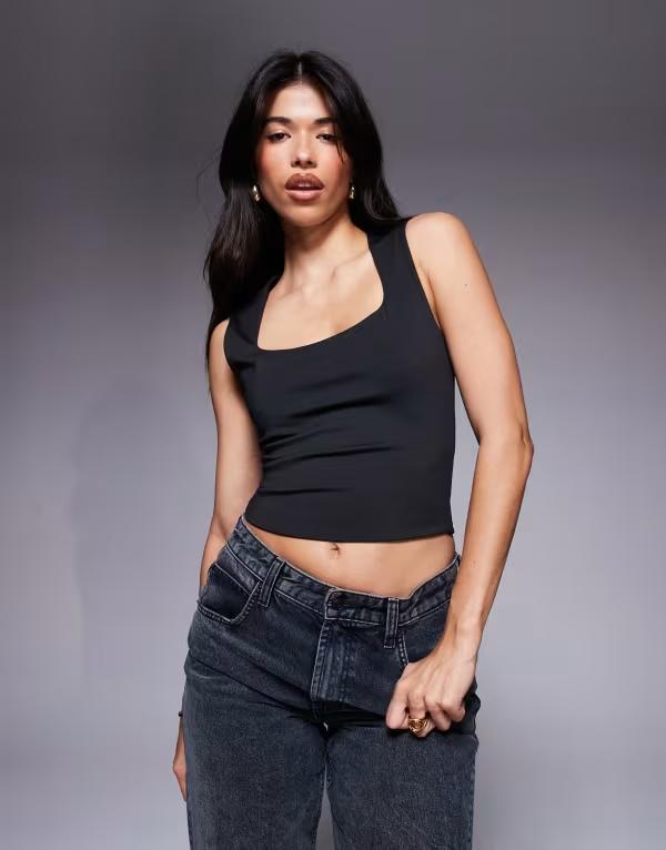 エイソス レディース トップス シャツ ASOS DESIGN sculpting wide strap tank top Black ブラック