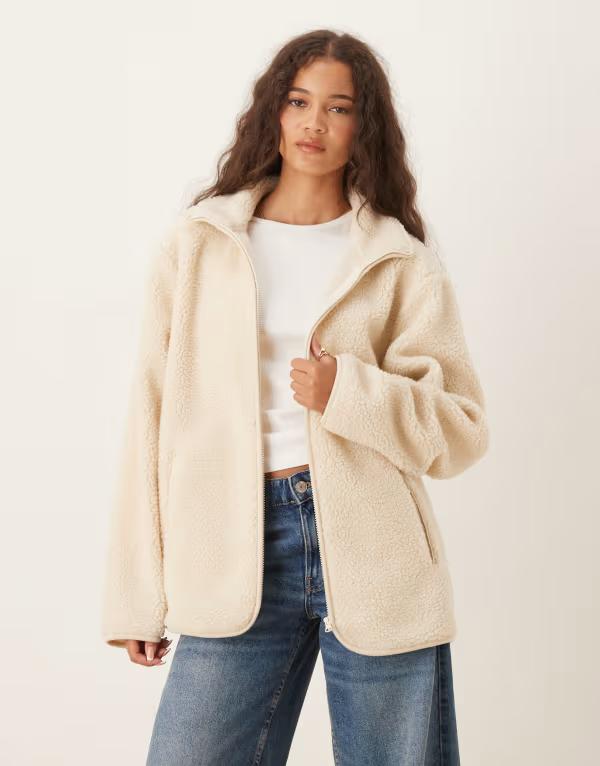 エイソス レディース アウター パーカー・スウェット フルジップ フリース ASOS DESIGN borg zip through fleece インチ cream CREAM 皮膚軟化剤