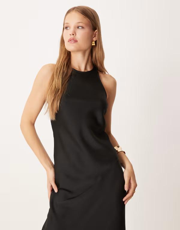 離宮 レディース トップス 衣装 繻子 Vila racer satin midaxi dress Black 黒いこと