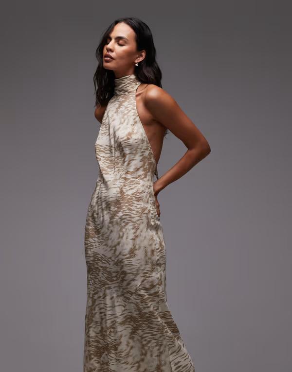トップショップ レディース トップス ワンピース ミディワンピース ミディ ホルター Topshop full neck halter midi dress abstract zebra LIGHT GREEN グリーン