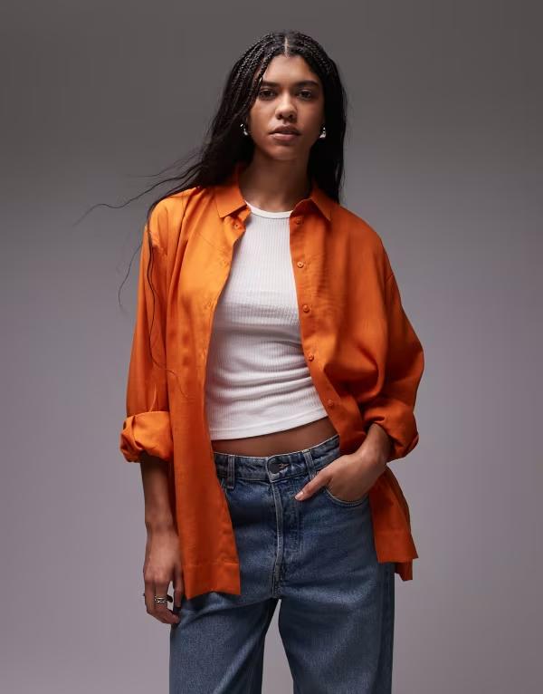 トップショップ レディース トップス タンクトップ シャツ リネン Topshop linen look shirt in orangeオレンジ